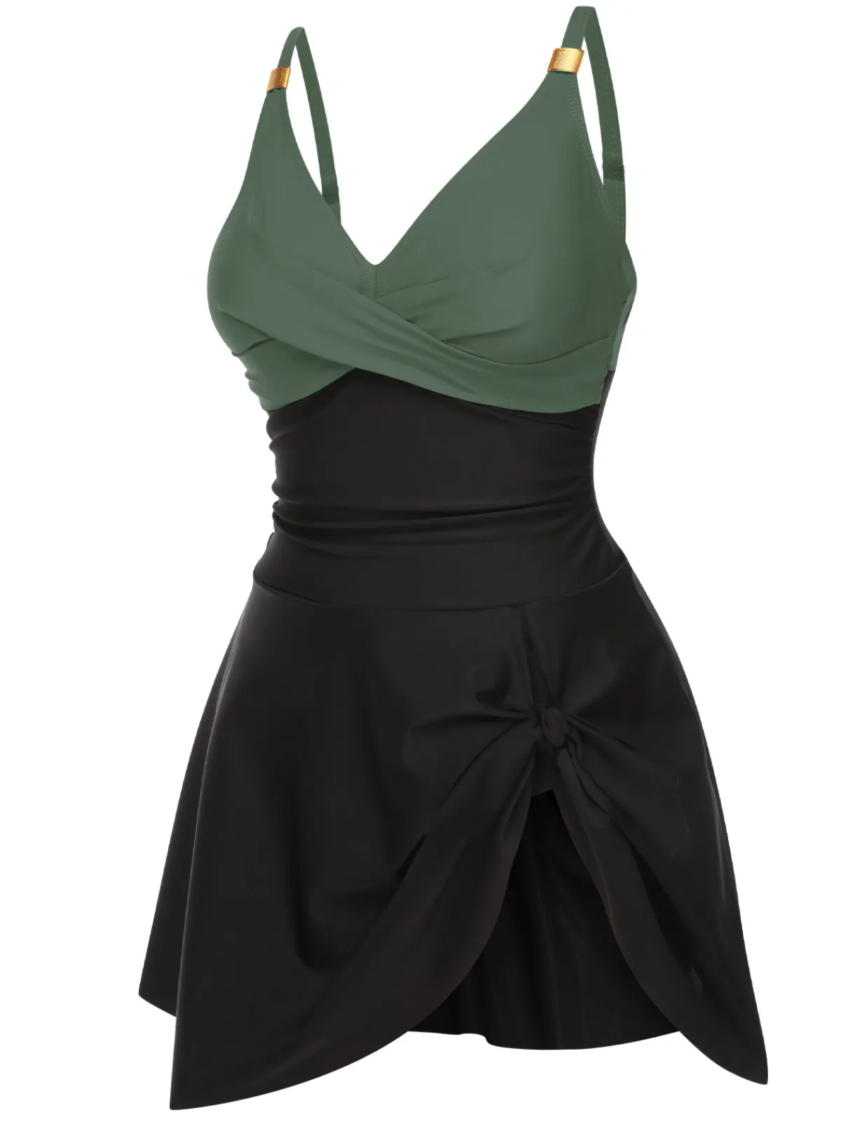 Clearance Retro Stage 1940s Solid Ruffle Patchwork Twist Swimdress