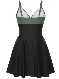Clearance Retro Stage 1940s Solid Ruffle Patchwork Twist Swimdress