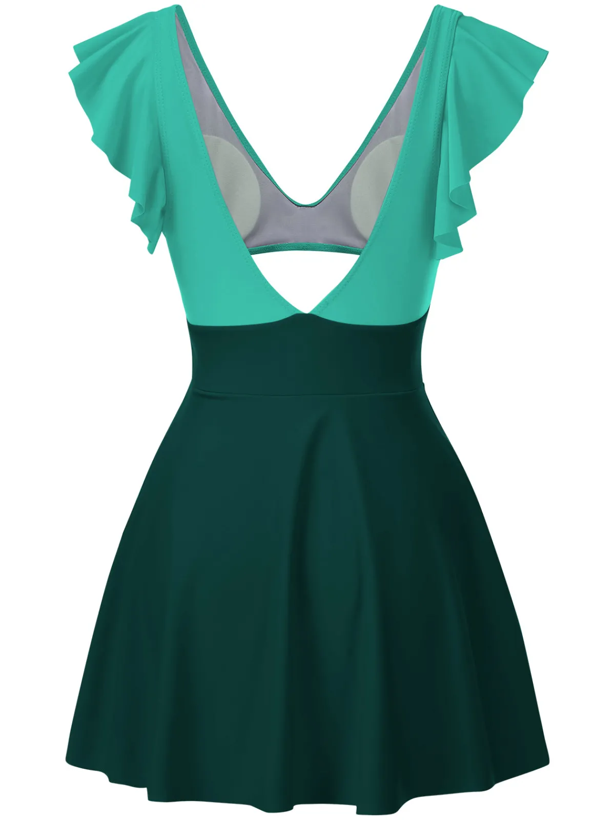 Discount Retro Stage 1930s Solid Ruffles Cut-Out Patchwork Swimdress