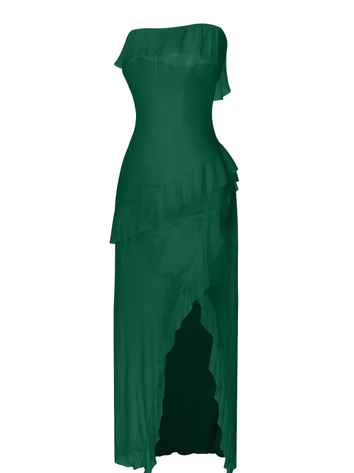 Online Retro Stage 1930s Solid Ruffles Oblique Hem Bandeau Nightgown
