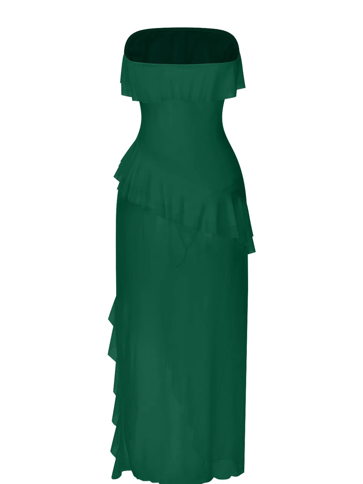 Online Retro Stage 1930s Solid Ruffles Oblique Hem Bandeau Nightgown