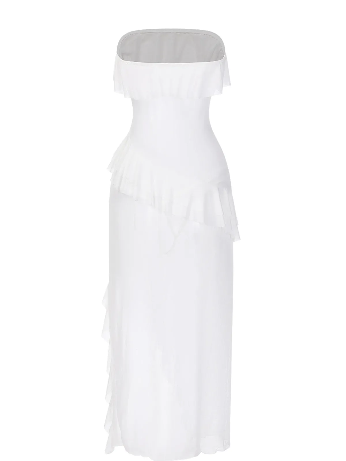 Online Retro Stage 1930s Solid Ruffles Oblique Hem Bandeau Nightgown