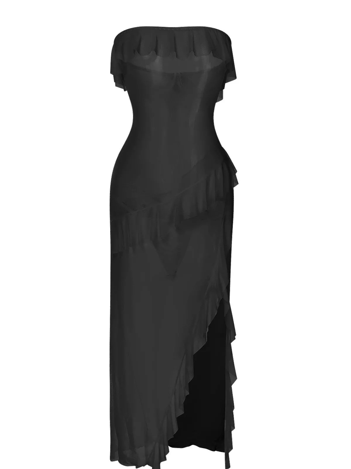 Online Retro Stage 1930s Solid Ruffles Oblique Hem Bandeau Nightgown