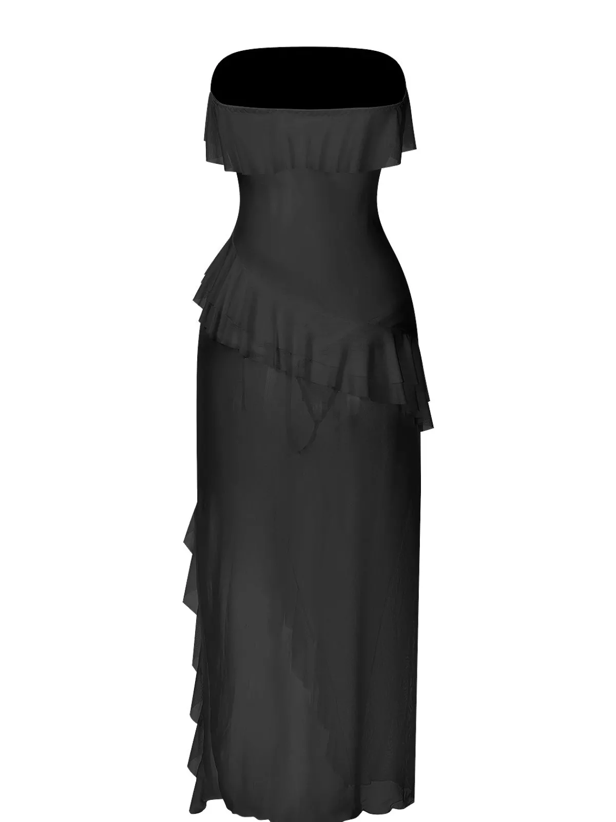 Online Retro Stage 1930s Solid Ruffles Oblique Hem Bandeau Nightgown