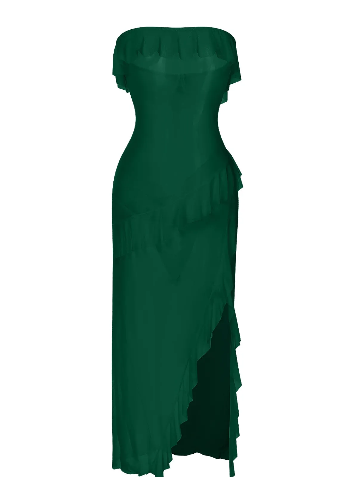 Online Retro Stage 1930s Solid Ruffles Oblique Hem Bandeau Nightgown