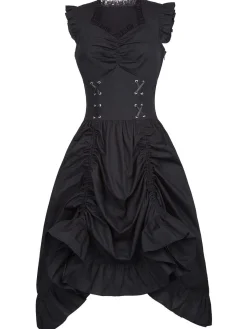 Fashion Retro Stage 1930s Solid Ruffles Square Neck Steampunk Dress