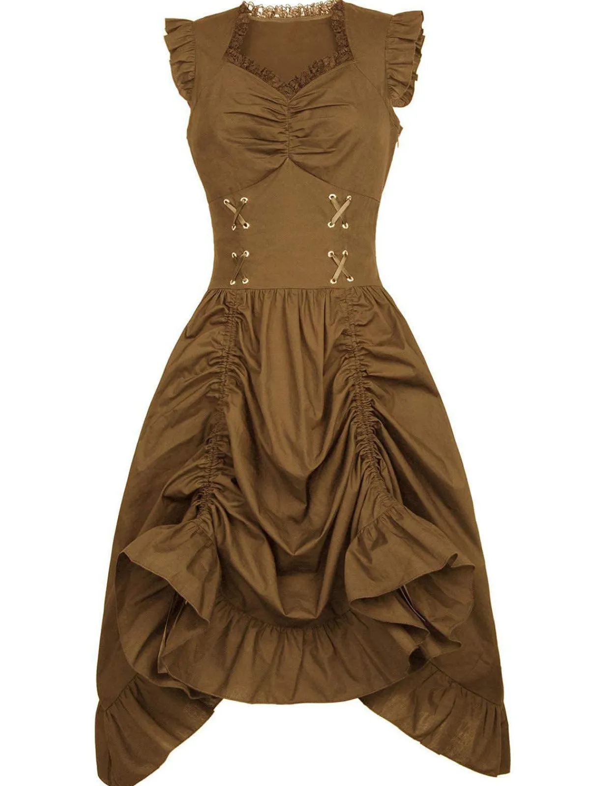 Fashion Retro Stage 1930s Solid Ruffles Square Neck Steampunk Dress