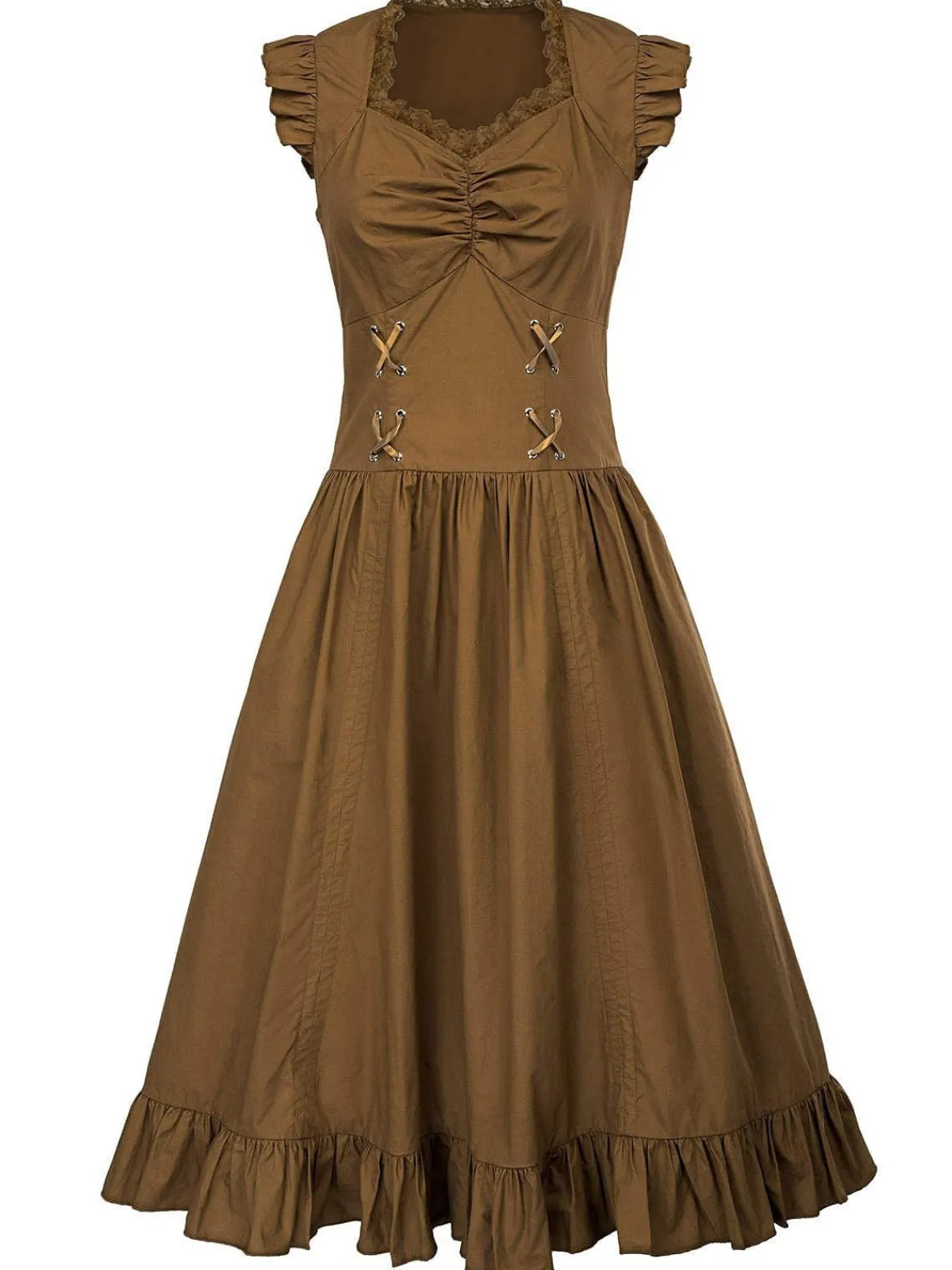 Fashion Retro Stage 1930s Solid Ruffles Square Neck Steampunk Dress