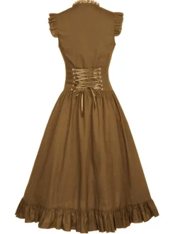 Fashion Retro Stage 1930s Solid Ruffles Square Neck Steampunk Dress