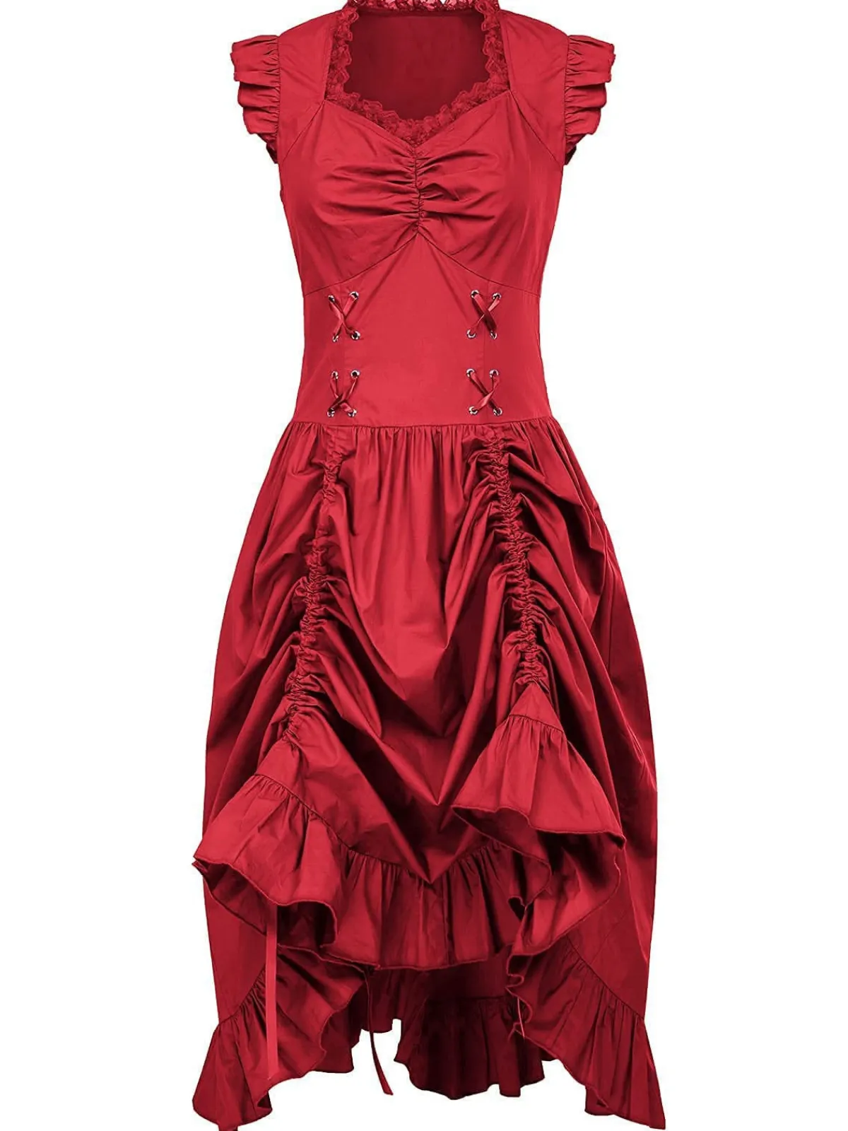 Fashion Retro Stage 1930s Solid Ruffles Square Neck Steampunk Dress