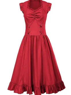 Fashion Retro Stage 1930s Solid Ruffles Square Neck Steampunk Dress