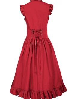 Fashion Retro Stage 1930s Solid Ruffles Square Neck Steampunk Dress
