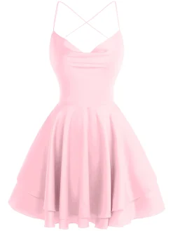 Clearance Retro Stage 1960s Solid Satin Back Lace-Up Mini Dress