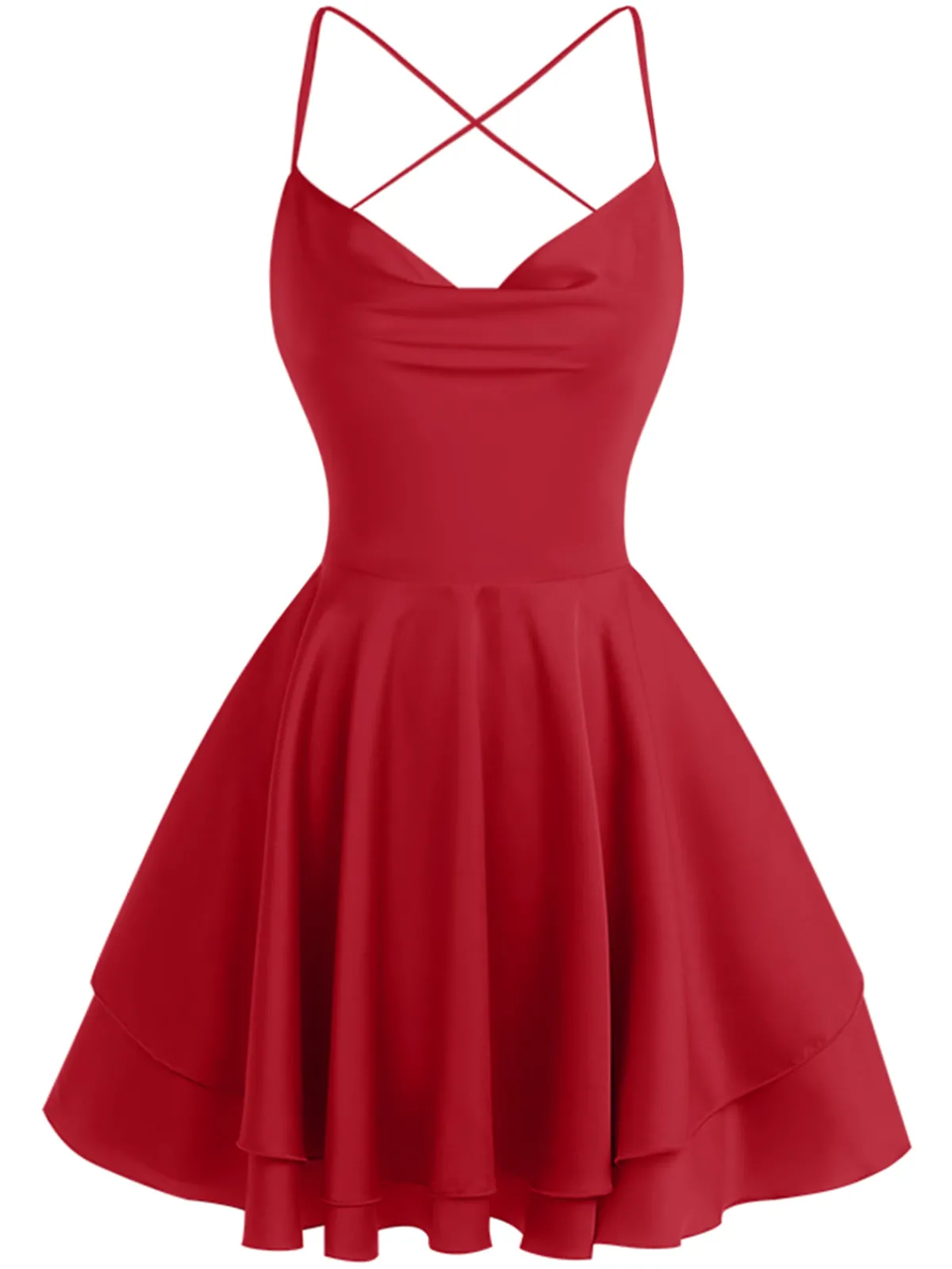 Clearance Retro Stage 1960s Solid Satin Back Lace-Up Mini Dress