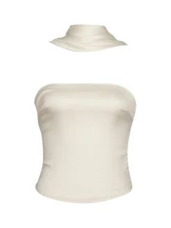 Fashion Retro Stage 1960s Solid Satin Halter Neck Tube Top