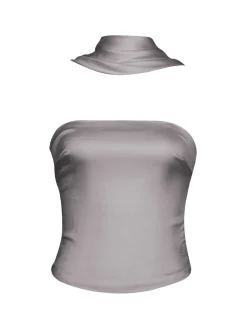 Fashion Retro Stage 1960s Solid Satin Halter Neck Tube Top