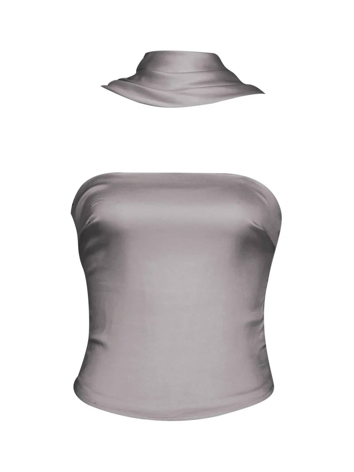 Fashion Retro Stage 1960s Solid Satin Halter Neck Tube Top