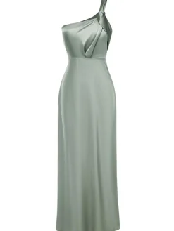 Outlet Retro Stage 1940s Solid Satin One-Shoulder Dress