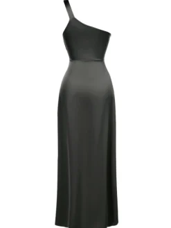 Hot Retro Stage 1940s Solid Satin One-Shoulder Dress