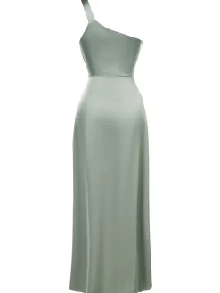 Hot Retro Stage 1940s Solid Satin One-Shoulder Dress