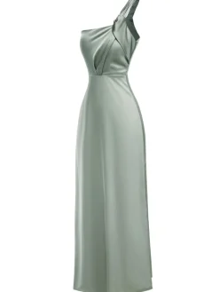 Hot Retro Stage 1940s Solid Satin One-Shoulder Dress