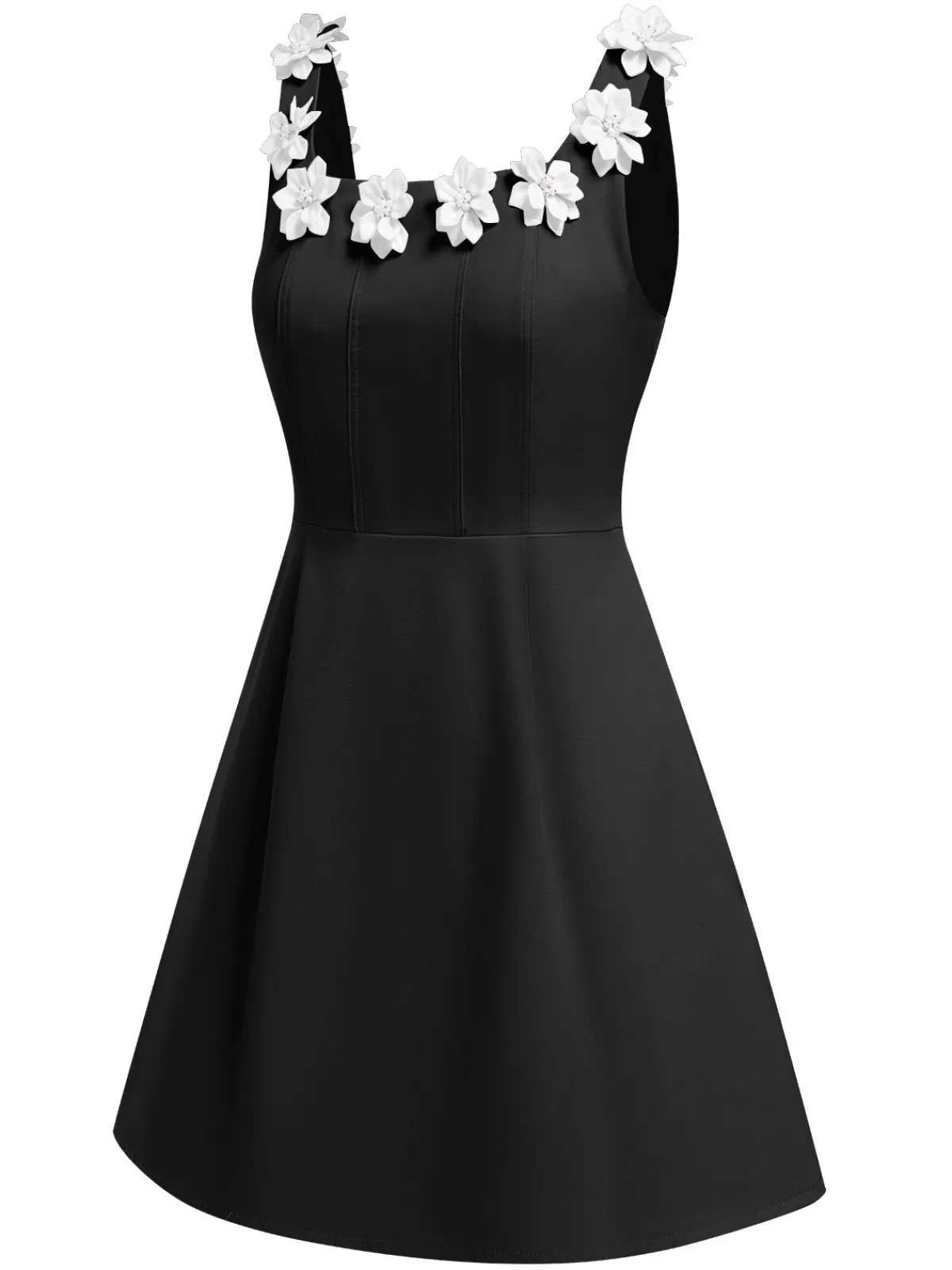 Sale Retro Stage 1950s Solid Scoop Neck 3D Floral Dress