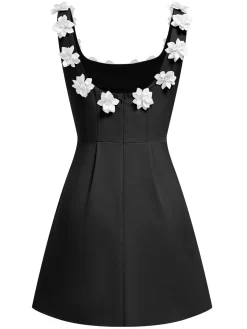 Sale Retro Stage 1950s Solid Scoop Neck 3D Floral Dress