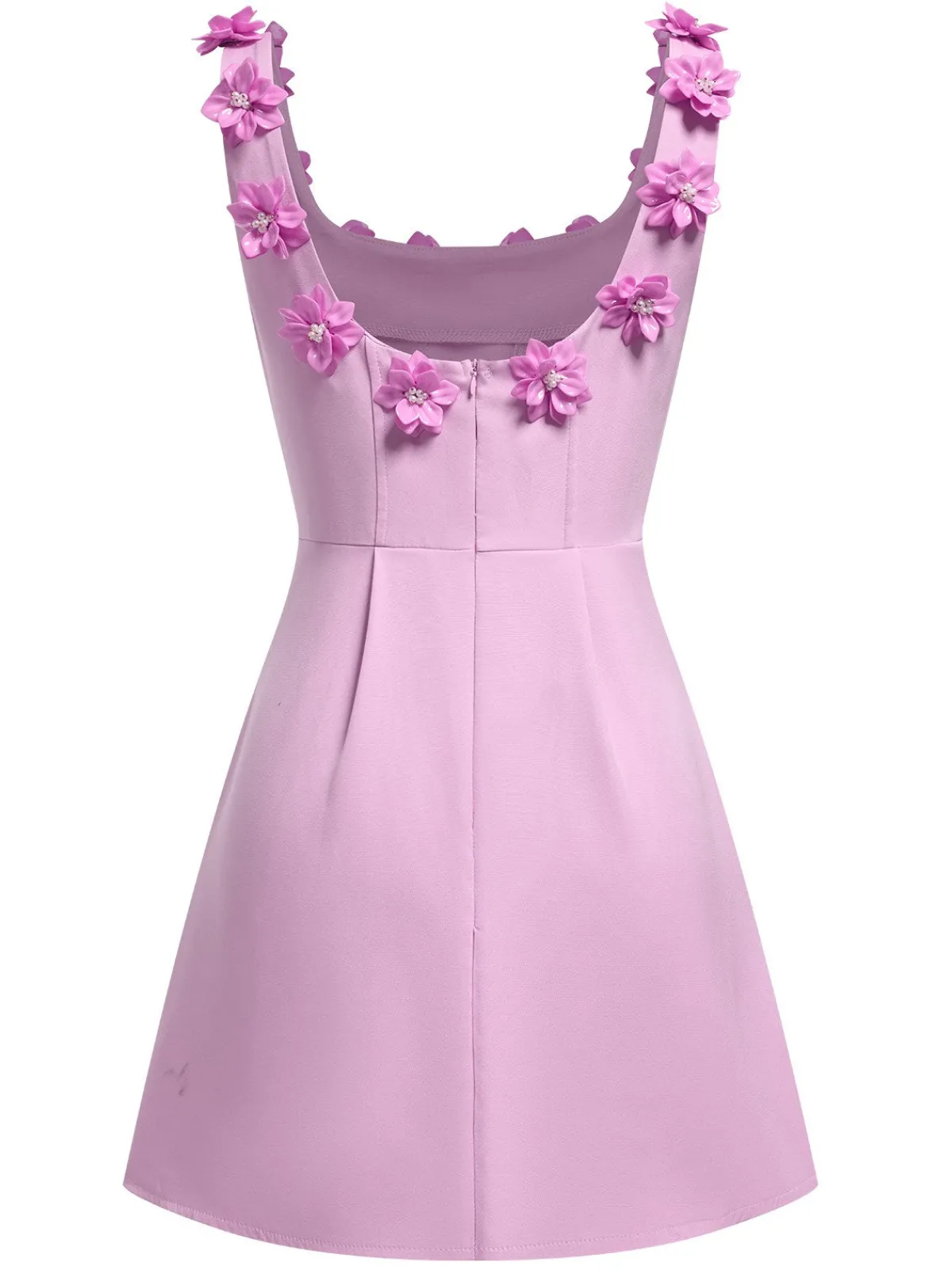 Sale Retro Stage 1950s Solid Scoop Neck 3D Floral Dress