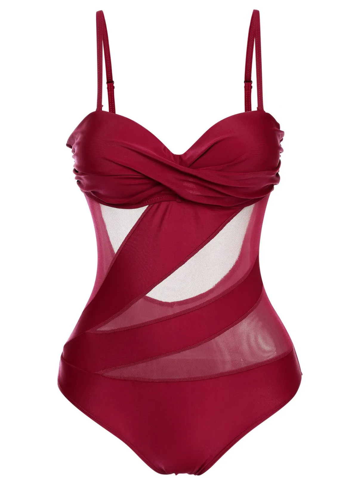 Fashion Retro Stage 1950s Solid Semi-Sheer Back Tie Swimsuit