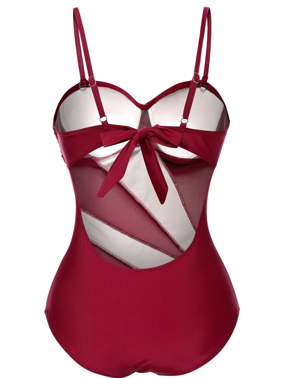 Fashion Retro Stage 1950s Solid Semi-Sheer Back Tie Swimsuit