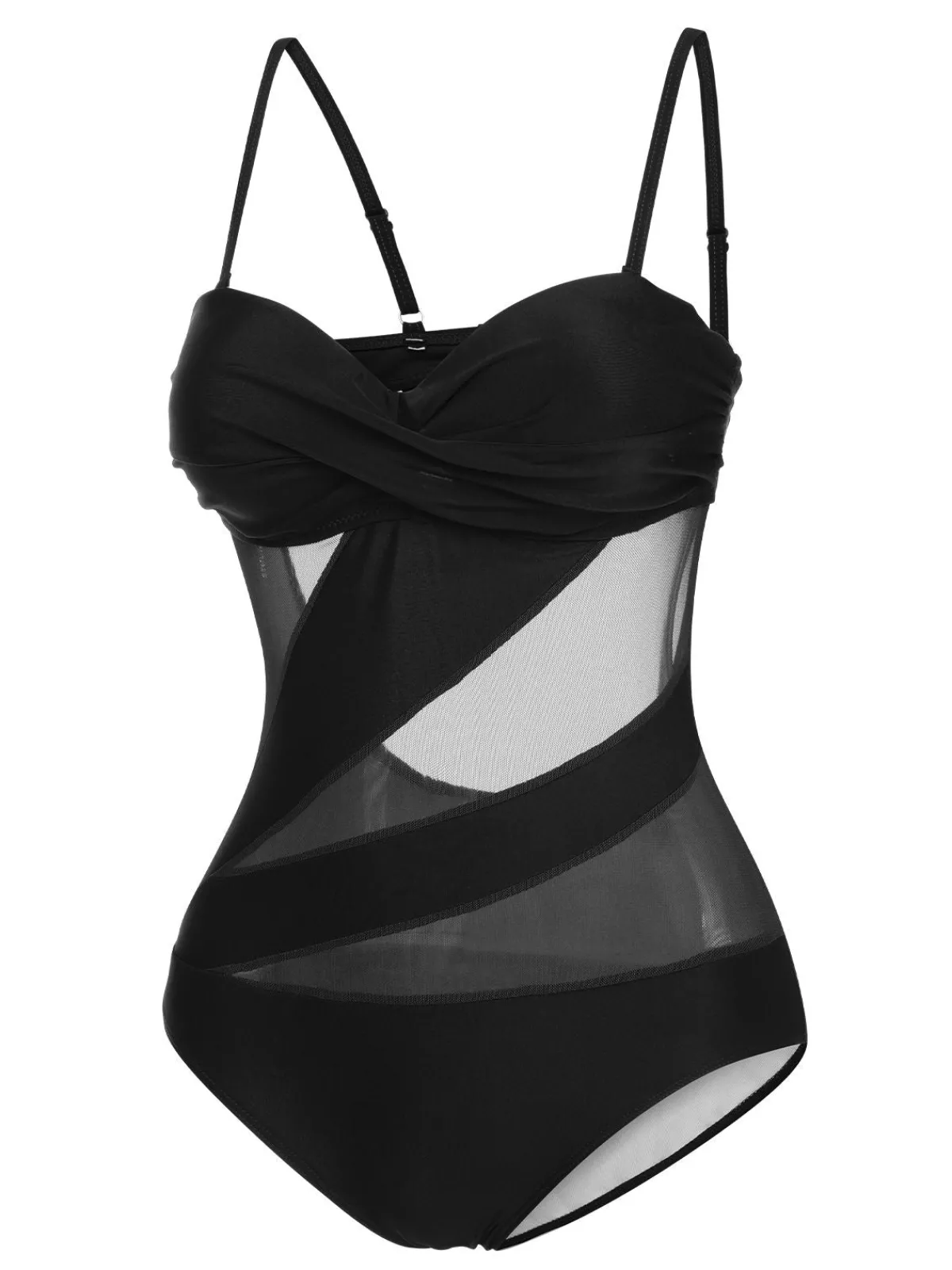 Fashion Retro Stage 1950s Solid Semi-Sheer Back Tie Swimsuit
