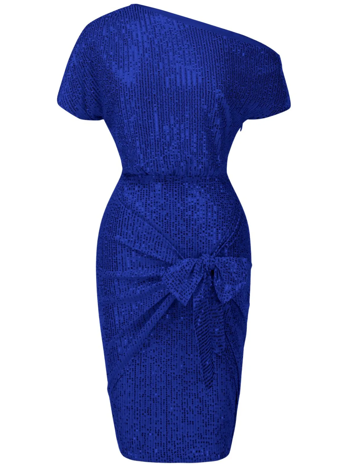 Online Retro Stage 1960s Solid Sequined One-Shoulder Wrap Dress