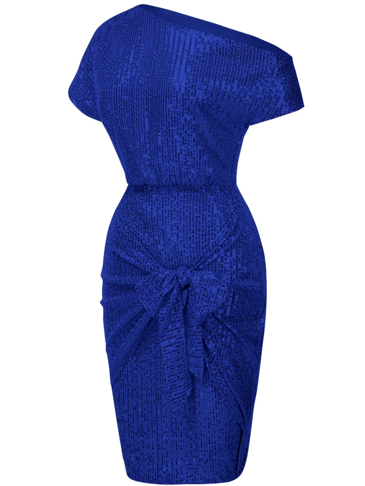 Online Retro Stage 1960s Solid Sequined One-Shoulder Wrap Dress