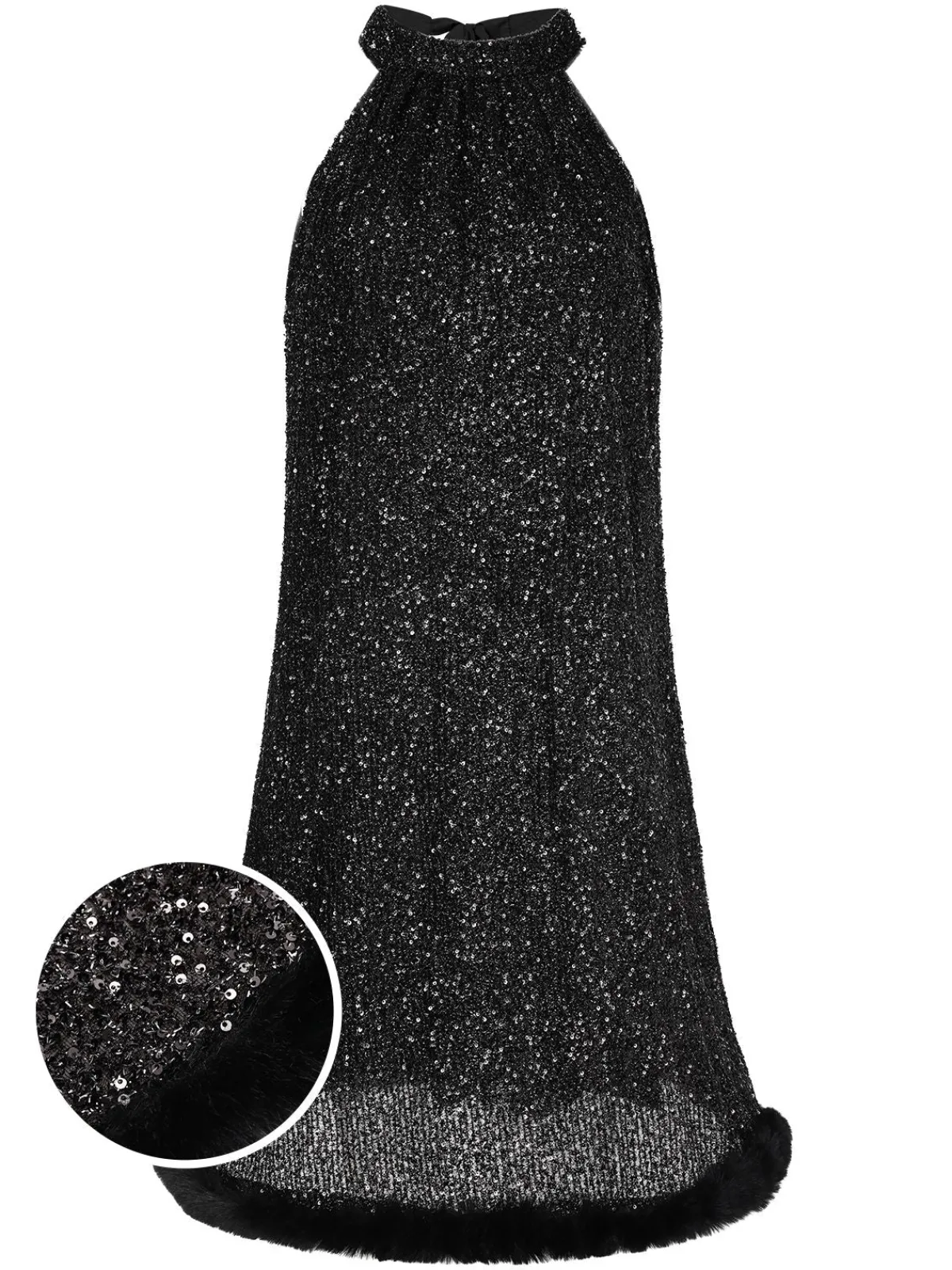 Best Retro Stage 1950s Solid Sequined Raw Edge Dress