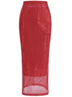 Sale Retro Stage 1930s Solid Sequined Split Long Skirt