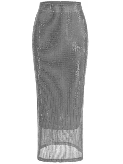 Sale Retro Stage 1930s Solid Sequined Split Long Skirt