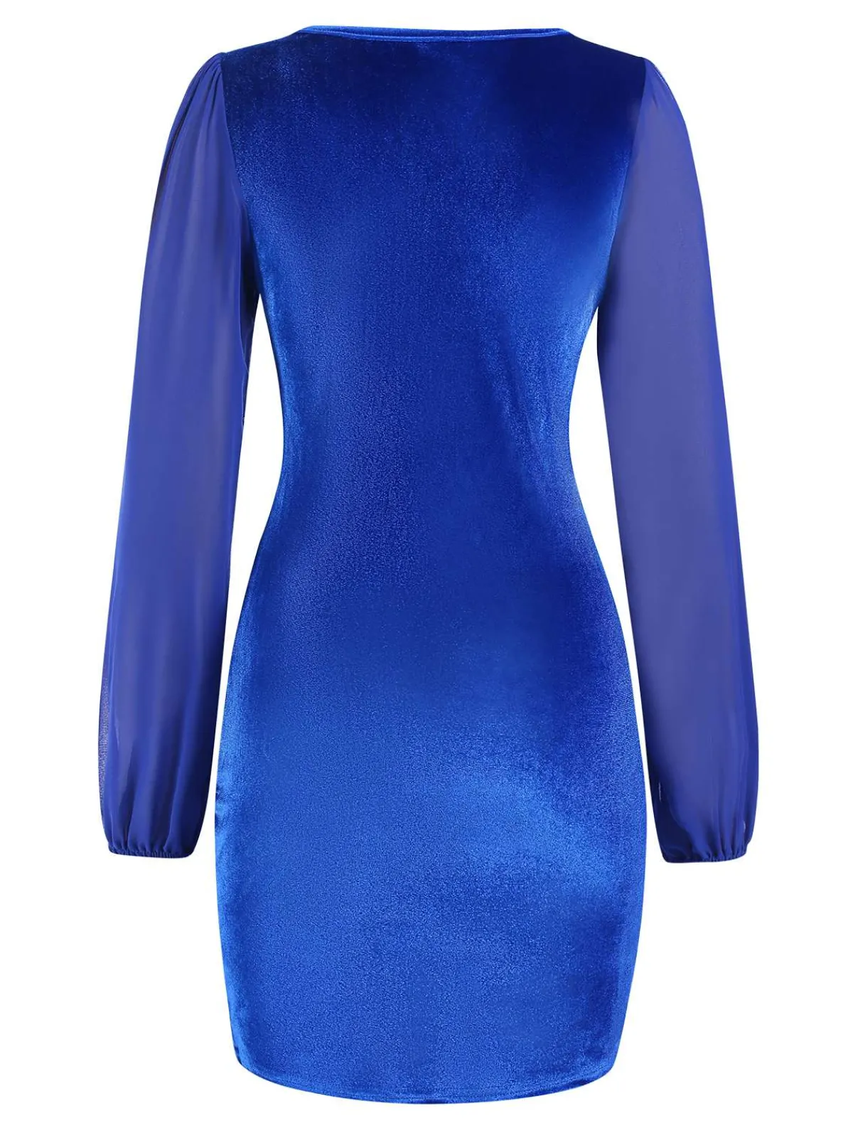 Hot Retro Stage 1960s Solid Sheer Sleeves V-Neck Velvet Dress