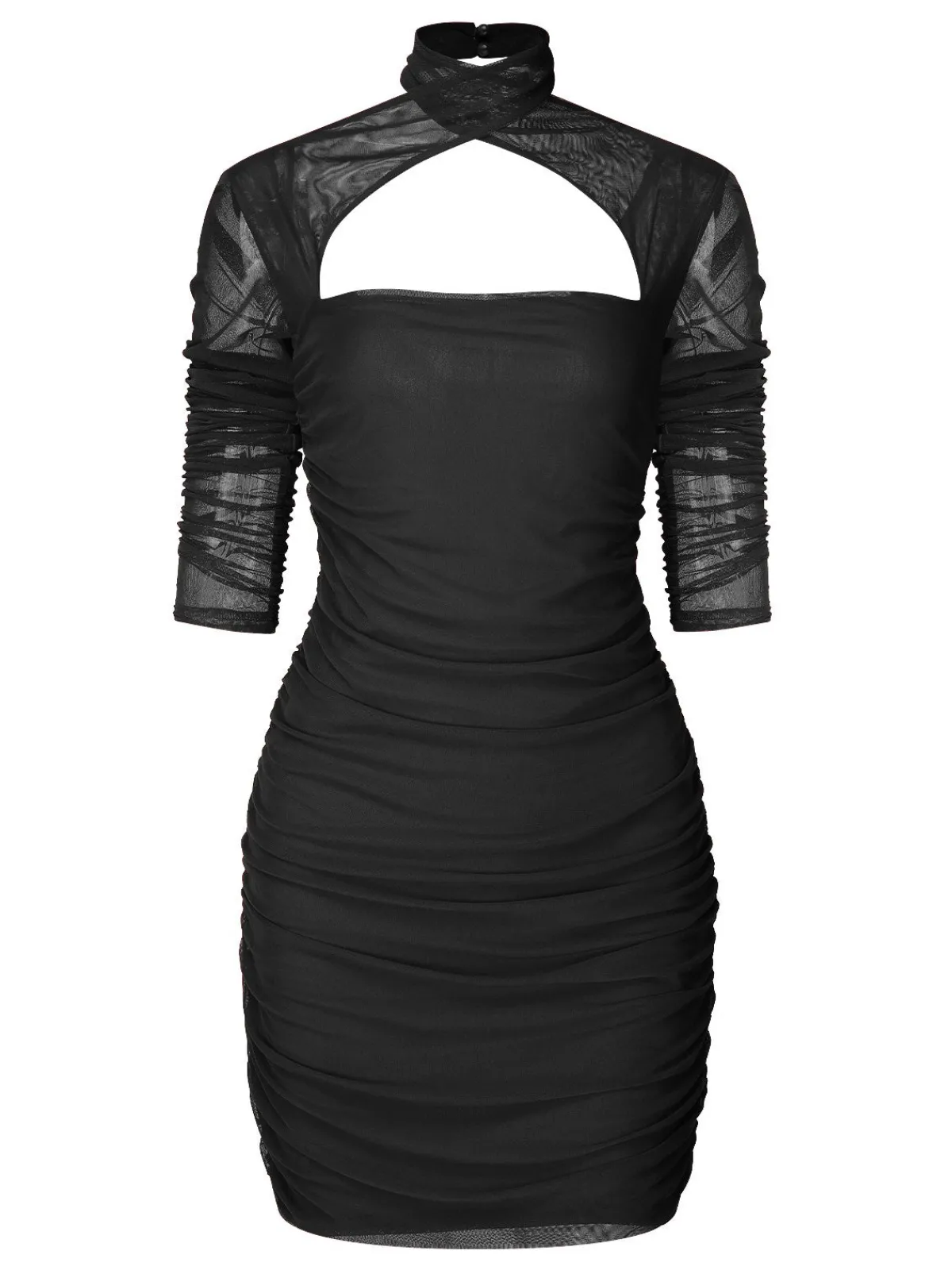 Online Retro Stage 1960s Solid Sheer Wrinkle Halter Bodycon Dress