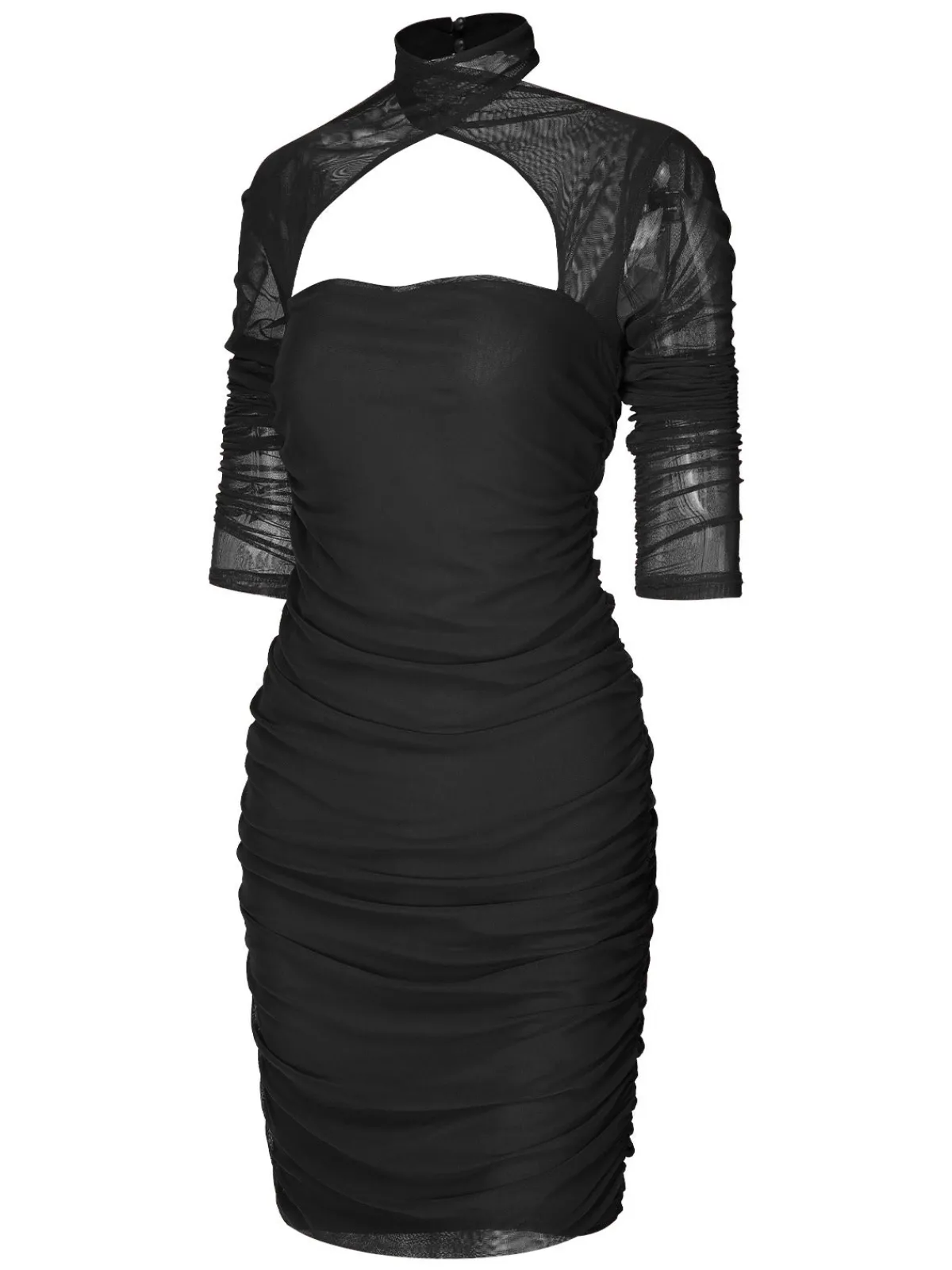 Online Retro Stage 1960s Solid Sheer Wrinkle Halter Bodycon Dress