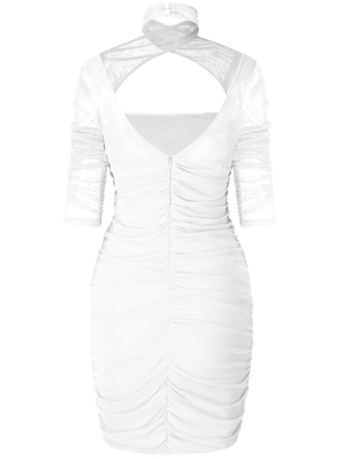 Online Retro Stage 1960s Solid Sheer Wrinkle Halter Bodycon Dress