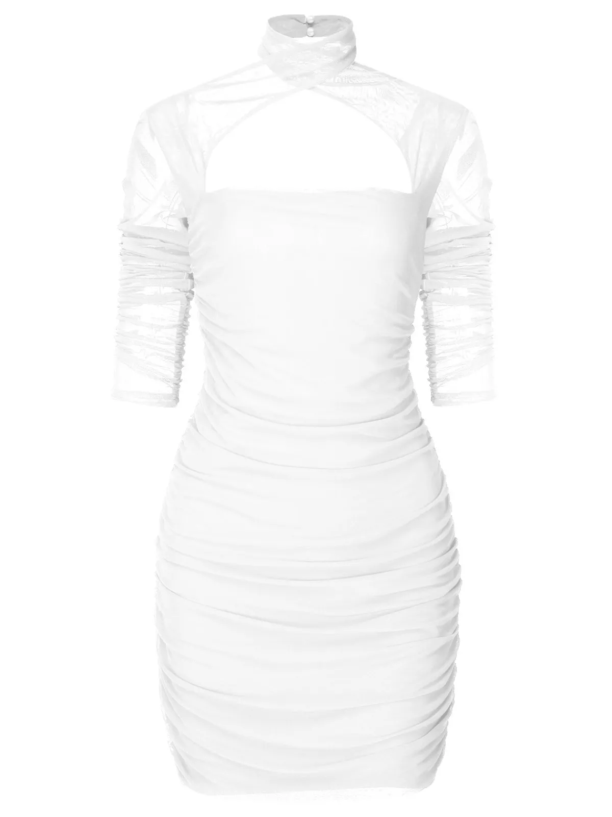 Online Retro Stage 1960s Solid Sheer Wrinkle Halter Bodycon Dress