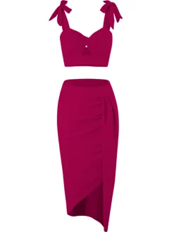 Best Retro Stage 1940s Solid Shoulder Tie Hollow Swimsuit & Cove-Up