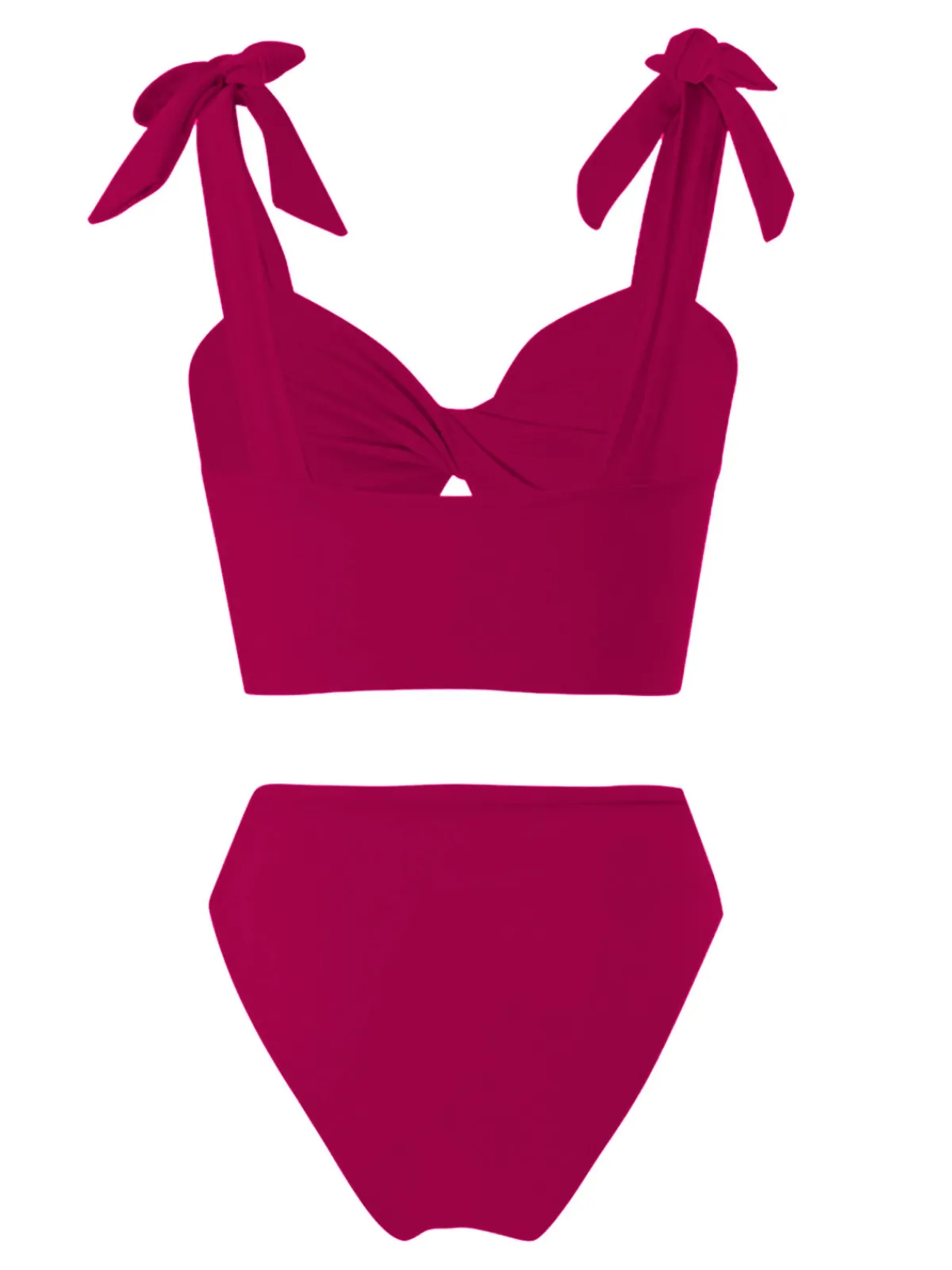 Best Retro Stage 1940s Solid Shoulder Tie Hollow Swimsuit & Cove-Up