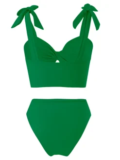 Best Retro Stage 1940s Solid Shoulder Tie Hollow Swimsuit & Cove-Up