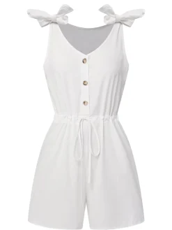 Best Retro Stage 1950s Solid Shoulder Tie Sleeveless Romper