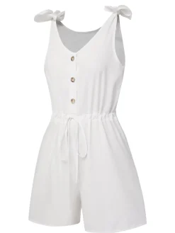 Best Retro Stage 1950s Solid Shoulder Tie Sleeveless Romper