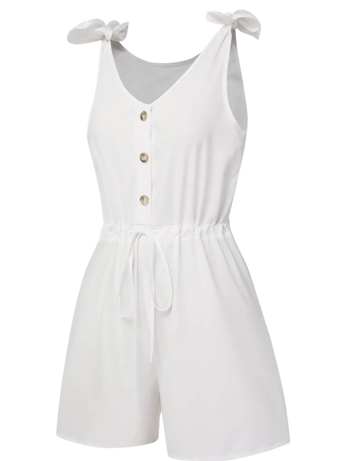 Best Retro Stage 1950s Solid Shoulder Tie Sleeveless Romper