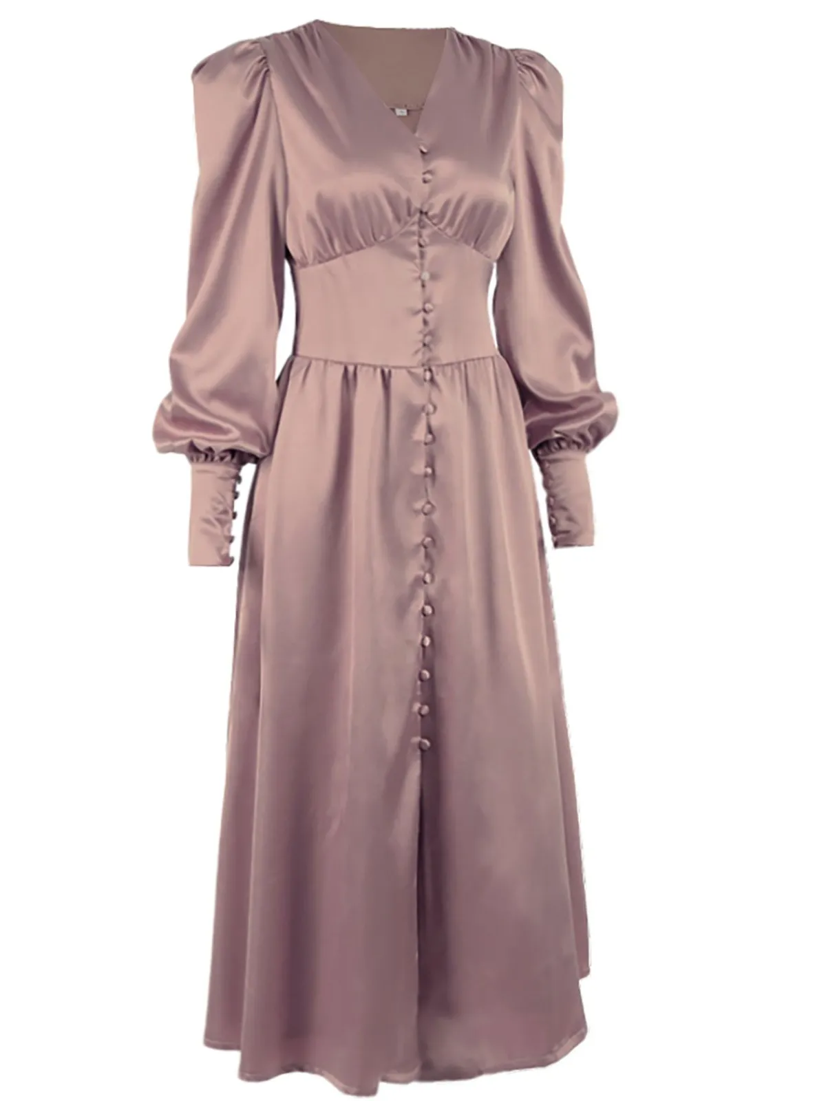 Hot Retro Stage 1940s Solid Silk Buttoned Tea Dress