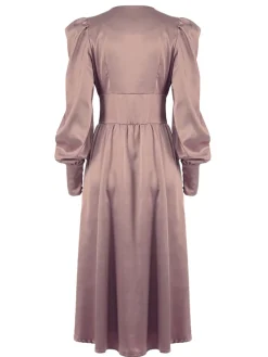 Hot Retro Stage 1940s Solid Silk Buttoned Tea Dress