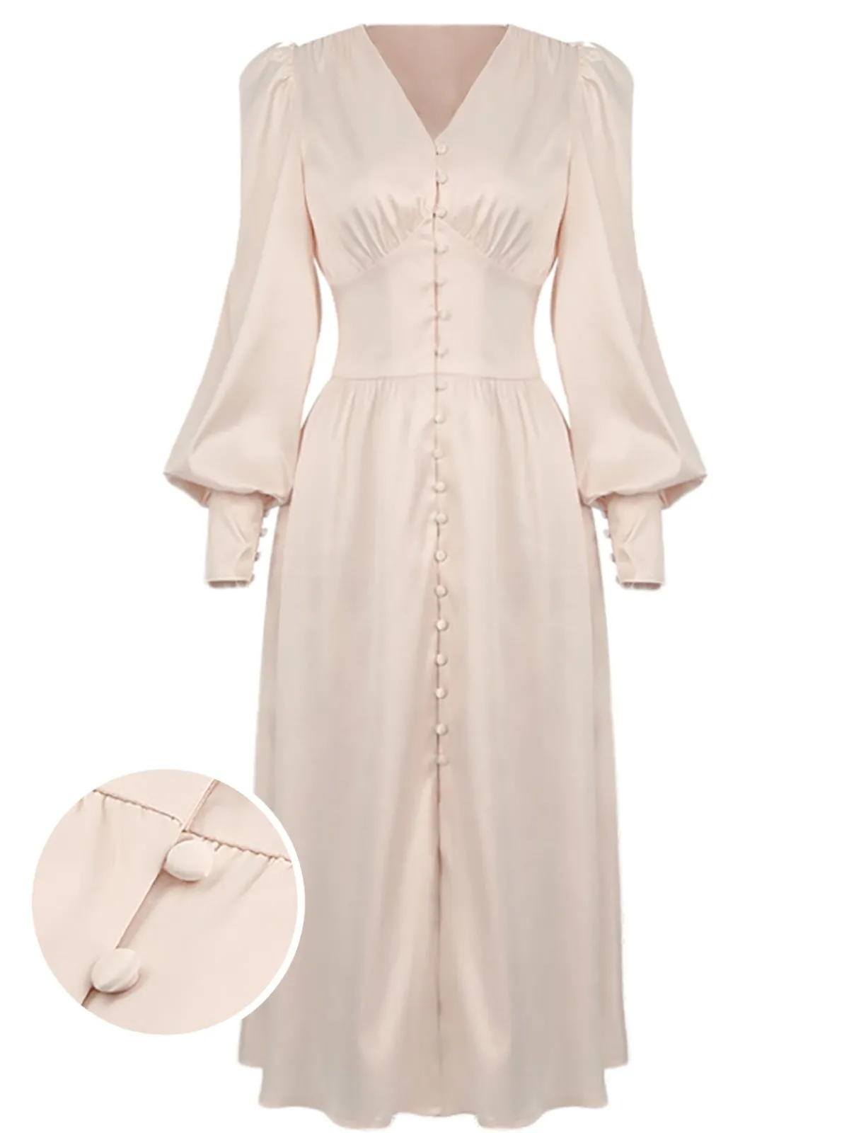 Hot Retro Stage 1940s Solid Silk Buttoned Tea Dress